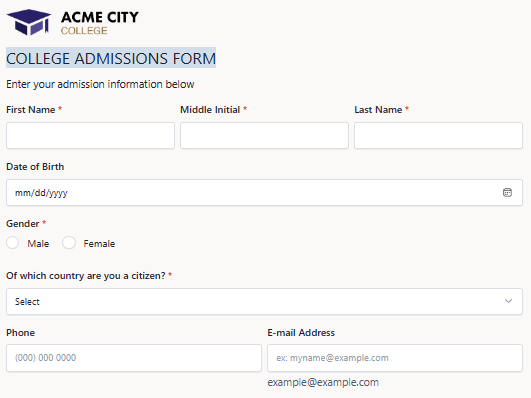 collage admission form