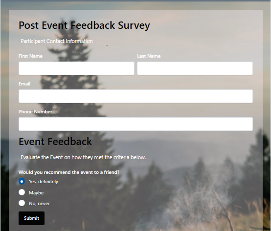 Post Event Feedback Form Tempalte