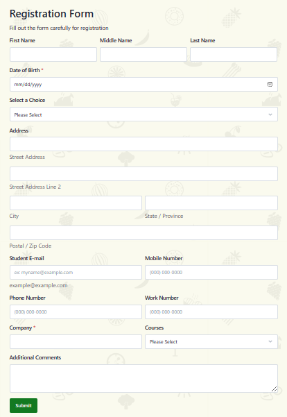 course registration form